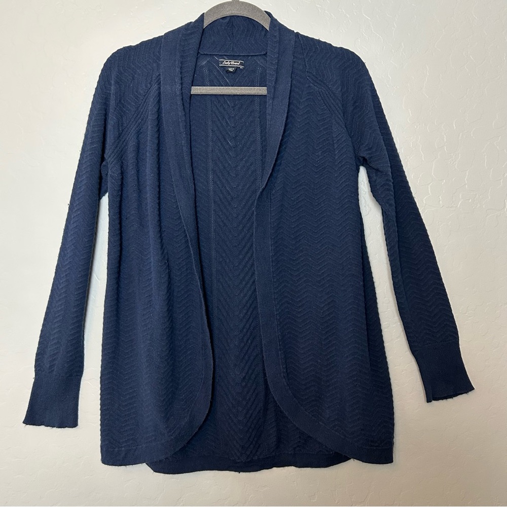 ⭐️Lucky Brand navy blue zigzag knit cocoon style wool blend cardigan size small
